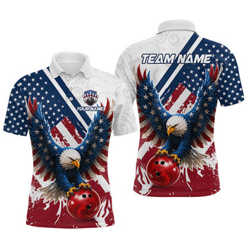 Maxcorners Custom Eagle American Flag Bowling Team Shirts Bowling Jersey for Men Bowling League LM2607