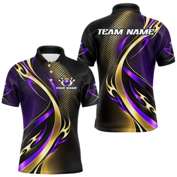 Maxcorners Purple and Gold Bowling Jersey for Men Custom Bowling Team Shirts Bowling League for Bowler LM2709