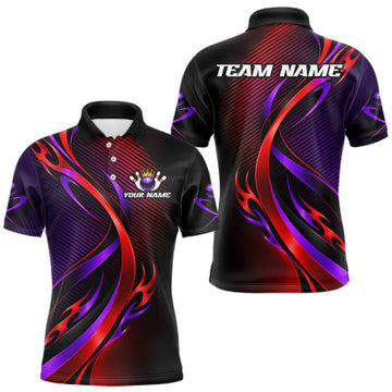 Maxcorners Purple and Red Bowling Jersey for Men Custom Bowling Team Shirts Bowling League for Bowler LM2709