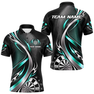 Maxcorners Turquoise and Silver Dartboard Custom Darts Shirt for Men Dart Team Jerseys Dart League Uniform LM2709