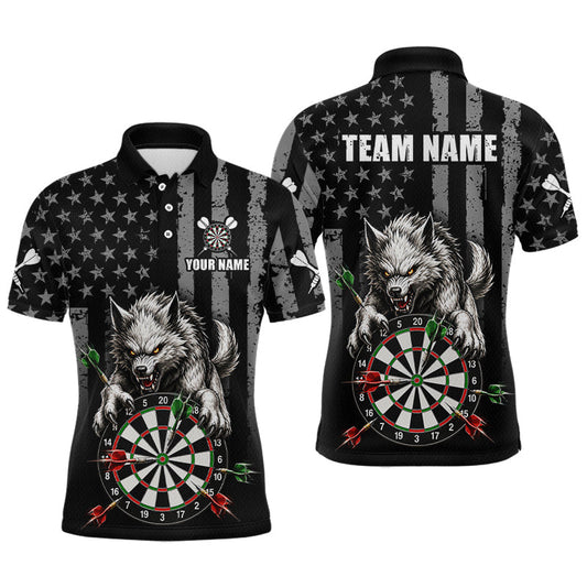 Maxcorners Custom US Flag Wolf Darts Shirt for Men, Darts Team Jersey and Dart League Dartboard Shirt