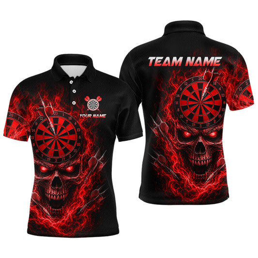 Maxcorners Custom Red Smoke Skull Darts Shirt for Men, Darts Team Jersey and Dart League Dartboard Shirt