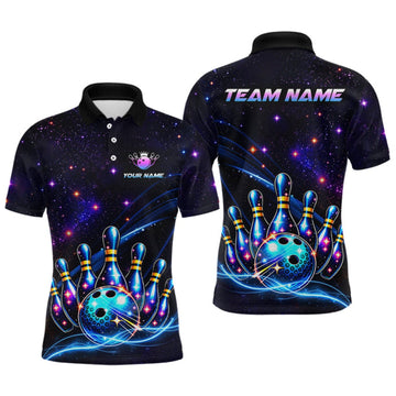 Maxcorners Custom Galaxy Bowling Team Shirts Bowling Jersey for Men Bowling Gifts for Bowler LM0409