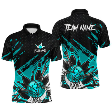 Maxcorners Custom Turquoise Bowling Jerseys For Men, Personalized Bowling Team Shirts Bowling Pin And Ball LM2704
