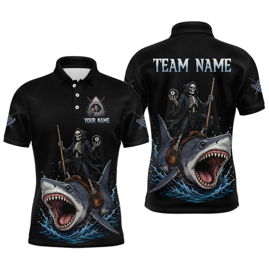 Maxcorners Custom Funny Shark Skeleton 8 Ball Pool Shirts Men Billiard Shirts Billiard Team Jerseys