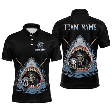 Maxcorners Custom Shark Skeleton 8 Ball Pool Shirts Men Funny Billiard Shirts Billiard Team Jerseys