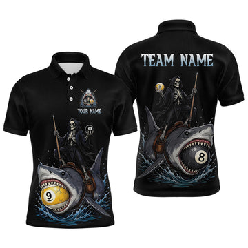 Maxcorners Custom Shark Skeleton 8 Ball 9 Ball Pool Shirts Men Billiard Shirts Billiard Team Jerseys
