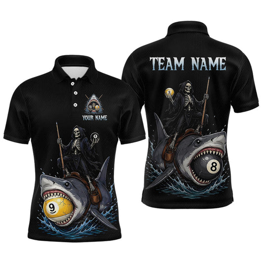 Maxcorners Custom Shark Skeleton 8 Ball 9 Ball Pool Shirts Men Billiard Shirts Billiard Team Jerseys