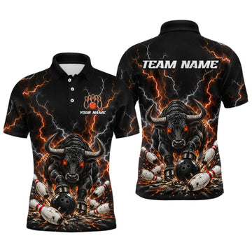 Maxcorners Custom Thunder Funny Bull Bowling Team Shirts Bowling Jersey for Men Bowling League LM2709