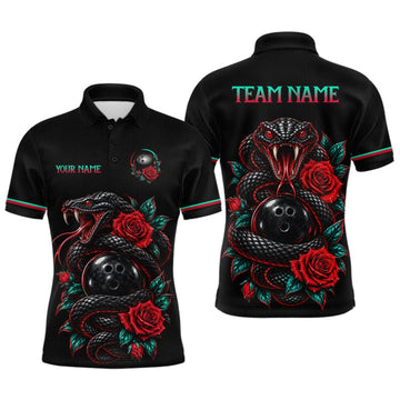 Maxcorners Custom Snake and Rose Flowers Bowling Team Shirts Bowling Jersey for Men Bowling League LM2709
