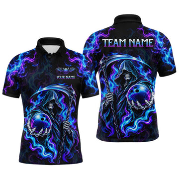 Maxcorners Custom Neon Flaming Grim Reaper Bowling Team Shirts Bowling Jersey for Men Bowling League LM2709