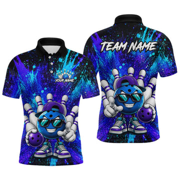Maxcorners Funny Ball Bowling Custom Bowling Jersey for Men Bowling Team Shirts Polo & 1/4 Zip LM0409