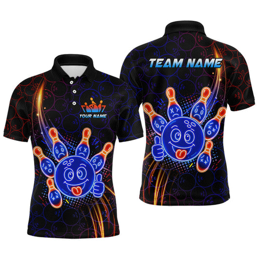 Maxcorners Custom Funny Neon Bowling Shirt for Men Bowling Team Jersey Bowling League Polo &1/4 Zip