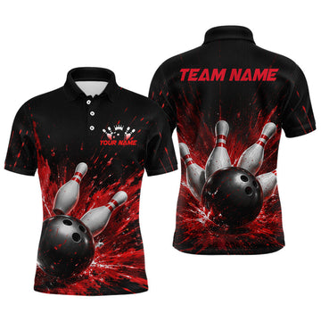 Maxcorners Custom Red Splatter Bowling Jersey for Men Bowling Team Shirts Bowling League Bowling Polo & 1/4 Zip