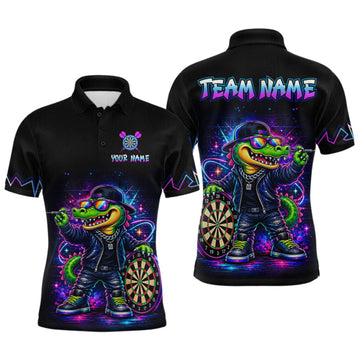 Maxcorners Custom Neon Funny Alligator Dart Shirts for Men Dart Team Jerseys Dartboard League Shirt LM0410