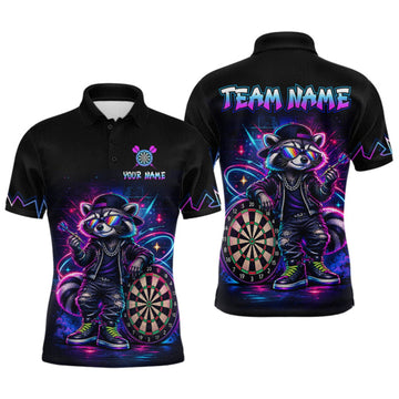 Maxcorners Custom Neon Galaxy Funny Raccoon Dart Shirts for Men Dart Team Jerseys Darts League Shirt LM0410