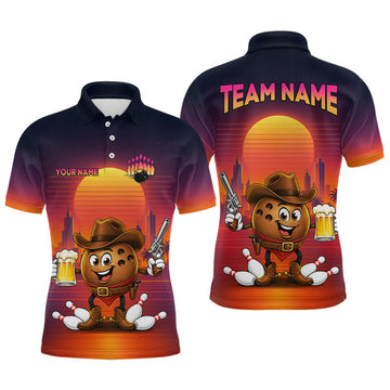 Maxcorners Custom Funny Cowboy Beer Bowling Team Shirts Retro Sunset Bowling Jersey for Men LM0208