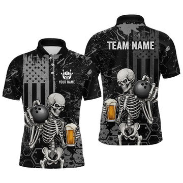 Maxcorners Custom US Flag Skeleton Beer Bowling Jersey for Men Bowling League Bowling Team Shirts