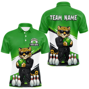 Maxcorners Custom Funny Leopard Bowling Jersey for Men Bowling Team Shirts Bowling League Polo & 1/4 Zip LM1508