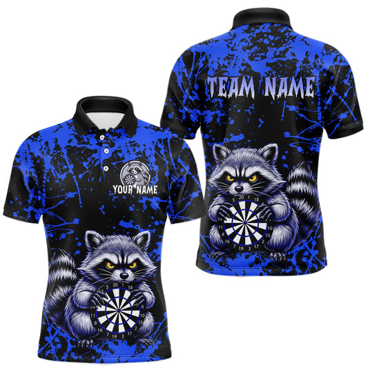 Maxcorners Custom Blue Raccoon Funny Dart Shirt for Men, Dartboard Team Jersey Polo and Quarter-Zip