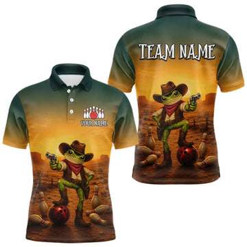 Maxcorners Custom Funny Cowboy with Frog Bowling Team Shirts for Men Bowling Outfit Polo & 1/4 Zip LM2709