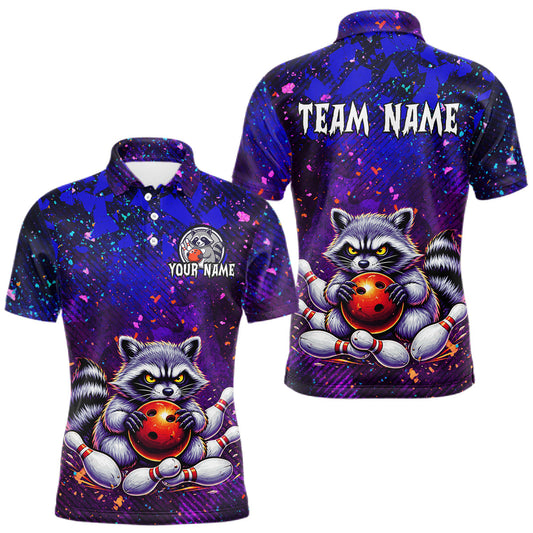 Maxcorners Custom Funny Raccoon Bowling Jersey for Men Bowling Tournament Polo & 1/4 Zip Bowling Team Shirts LM1202