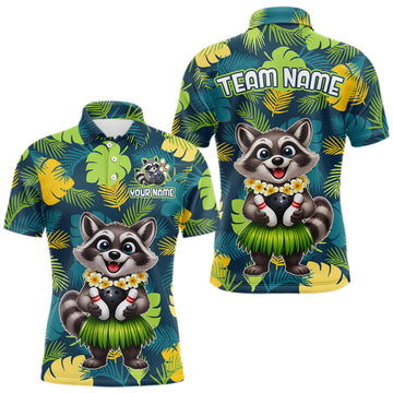 Maxcorners Custom Funny Raccoon Tropical Bowling Jersey for Men Bowling Team Shirts Bowling League