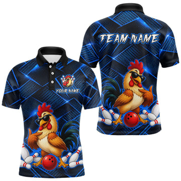 Maxcorners Custom Blue Funny Chicken Bowling Jersey for Men Bowling Team Shirts Bowling League