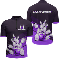 Maxcorners Purple Bowling Jersey for Men Custom Bowling Team Shirts Bowling League Polo & 1/4 Zip LM1112