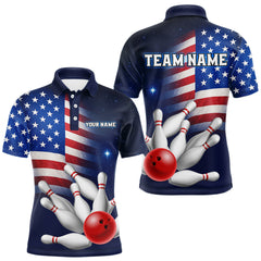 Maxcorners Custom US Flag Galaxy Bowling Jersey for Men Bowling Team Shirts Bowling Polo & 1/4 Zip LM1112