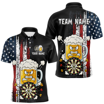 Maxcorners Custom US Flag Funny Beer Darts Shirt for Men Darts Team Jerseys Polo & 1/4 Zip Dart League LM1406