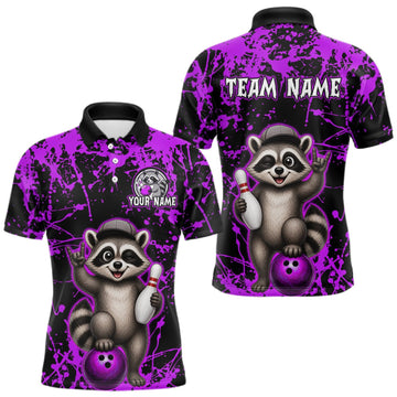 Maxcorners Purple Funny Raccoon Bowling Jersey for Men Bowling League Bowling Team Shirts Polo & 1/4 Zip LM2709
