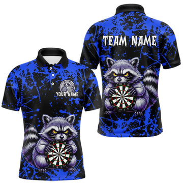 Maxcorners Custom Blue Funny Raccoon Darts Shirt for Men Darts Team Jerseys Dartboard Shirt Dart League LM1508
