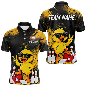 Maxcorners Custom Funny Duck Bowling Jersey for Men Bowling Team Shirts Bowling League Polo & 1/4 Zip