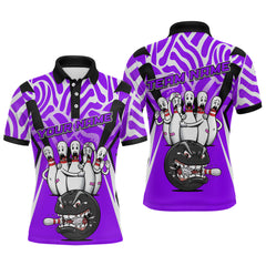 Maxcorners Custom Purple Funny Bowling Jersey for Men Bowling Team Shirts Bowling League Polo & 1/4 Zip TU0212