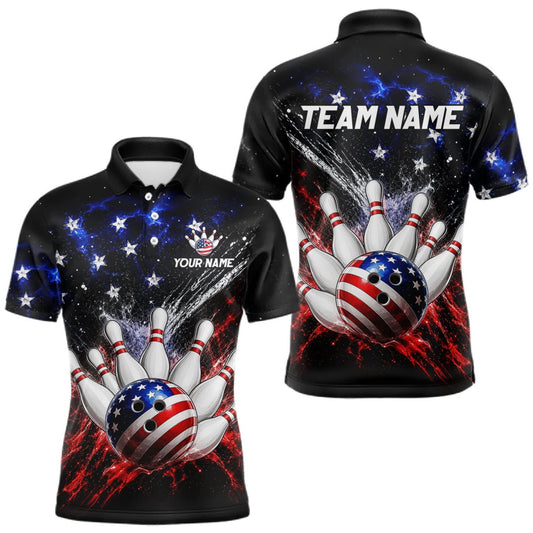 Maxcorners Custom American Flag Bowling Jersey for Men Bowling Team Shirts, Gift for Team Bowler LM1508