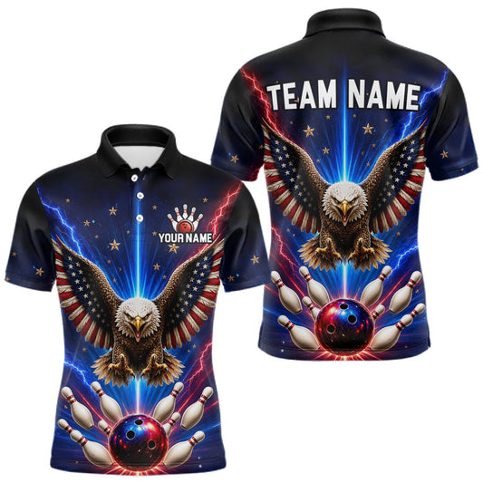 Maxcorners Personalized Lightning US Flag Eagle Bowling Team Shirts For Men Patriotic Bowling Gifts LM1508