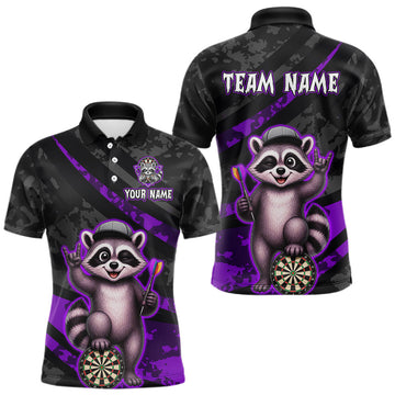 Maxcorners Custom Purple Raccoon Darts Shirt for Men Darts Team Jerseys Dart Uniform Polo & 1/4 Zip