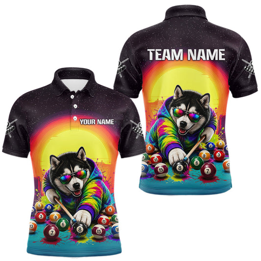 Maxcorners Custom Colorful Funny Husky Dog Billiard Shirt for Men Billiard Team Jerseys Billiard League