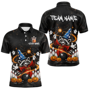 Maxcorners Custom Raccoon Wizard Halloween Bowling Jersey for Men Bowling Team Shirts Bowling League