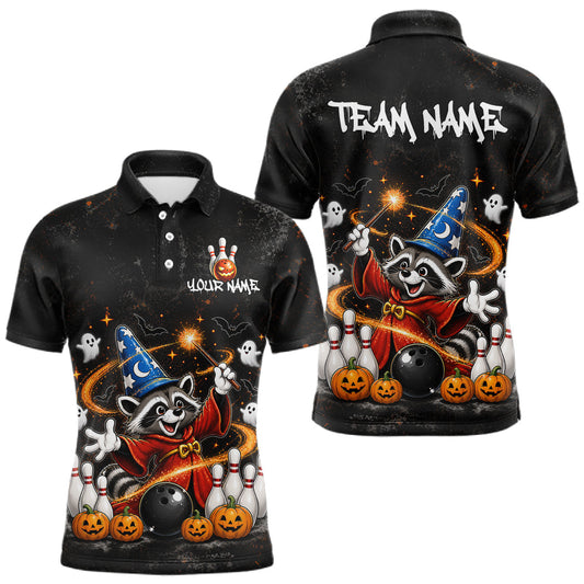 Maxcorners Custom Raccoon Wizard Halloween Bowling Jersey for Men Bowling Team Shirts Bowling League
