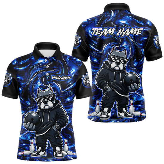 Maxcorners Custom Blue American Bully Dog Bowling Shirts For Men Bowling Team Jerseys Bowling League