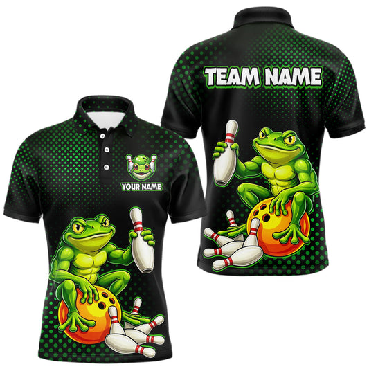 Maxcorners Custom Funny Frog Bowling Jersey for Men Bowling Team Shirts Bowling League Polo & 1/4 Zip
