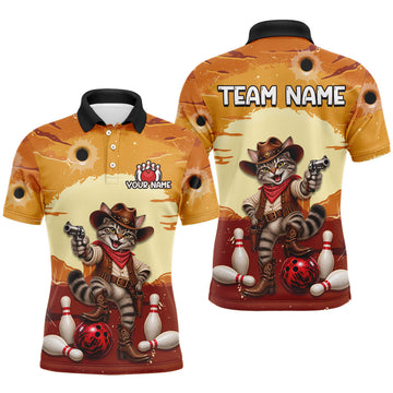 Maxcorners Custom Cowboy Cat Bowling Shirts For Men Bowling Team Jerseys Bowling for Bowlers