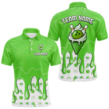 Maxcorners Custom Green Ice Cream Drip Bowling Ball Pins Bowling Jerseys for Men Team Polo & 1/4 Zip