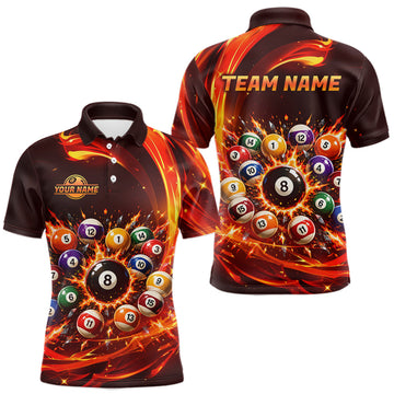 Maxcorners Custom Fire 8 Ball Billiard Shirt for Men Flame Billiard Team Jerseys Billiard League LM2306