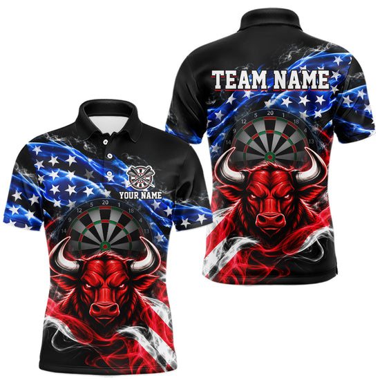 Maxcorners Smoke USA Flag Bull Dartboard Shirt Custom Darts Team Jersey for Men Patriotic Polo & 1/4Zip