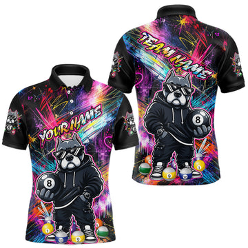 Maxcorners Custom Funny American Bully Dog 8 Ball Billiard Shirt for Men Billiard Team Jersey Billiard League LM0106
