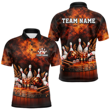 Maxcorners Custom Bourbon Bowling Shirts for Men Funny Bowling Team Jersey Bowling Polo & 1/4 Zip