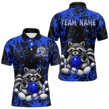 Maxcorners Blue Raccoon Bowling Shirt, Custom Funny Raccoon Bowling Jersey for Men, Bowling Team Gift